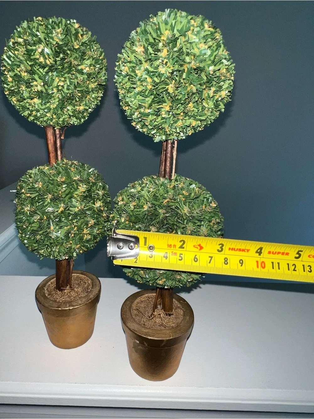 Set of 2 Artificial Double Ball Topiary Trees in Gold Pots – 12” Tall